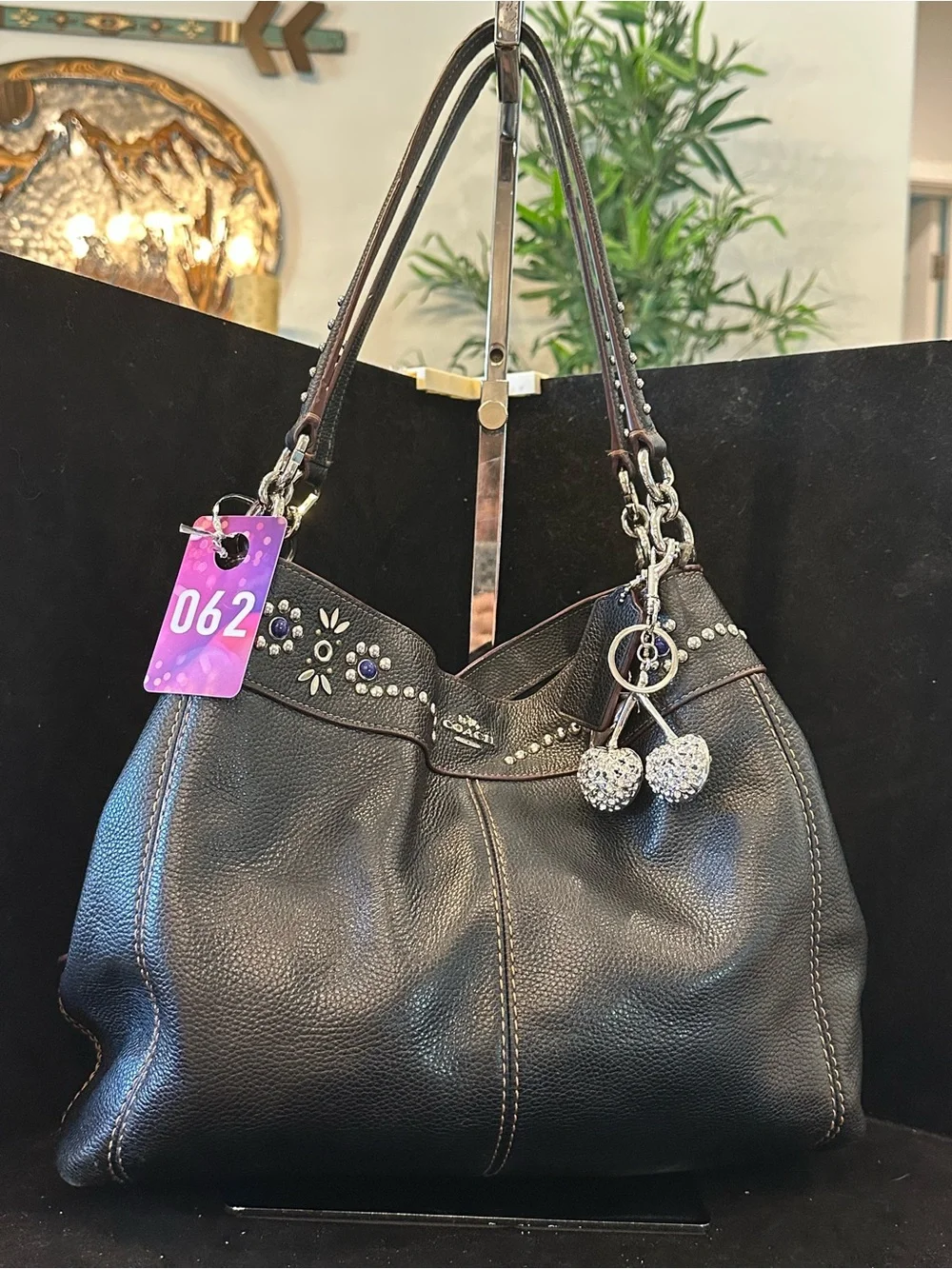 Coach 2022 Lexy Shoulder Bag in black Pebbled Leather Studded Embellishment